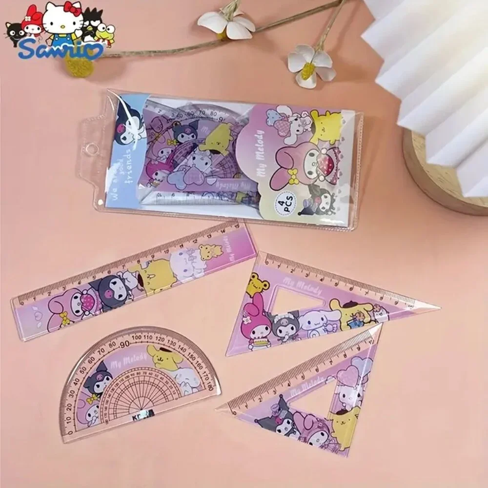 4-in-1 Sanrio My Melody Cute Cartoon Ruler Set: Multi-Color PET Material Geometr - Picture 2 of 4